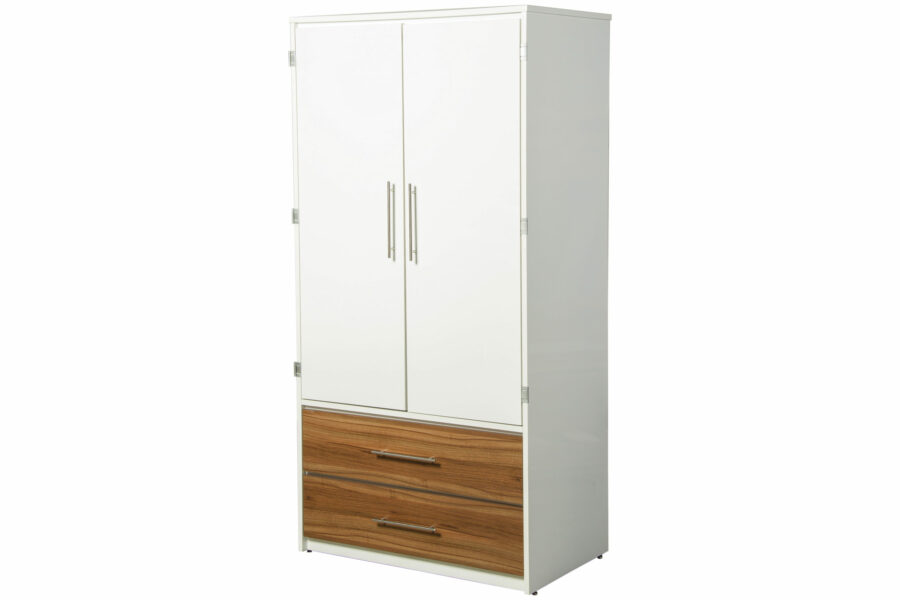 Rhodes Wardrobe in White with Florence Walnut Accent