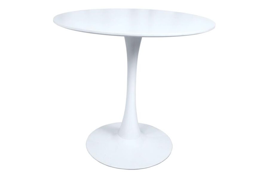 White cafe table 31.5" circle, laminate top with metal base