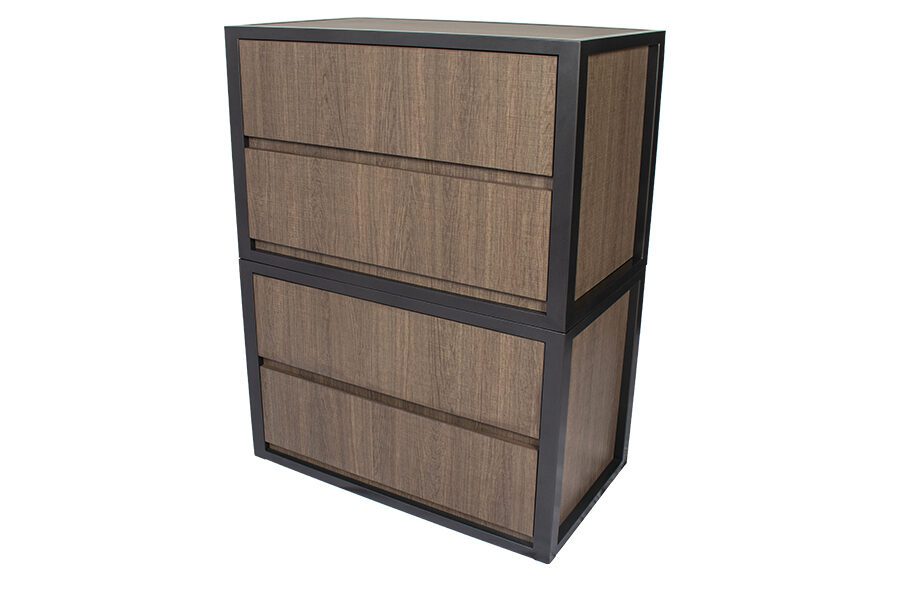 Stackable four-drawer chest in laminate panels and metal frame
