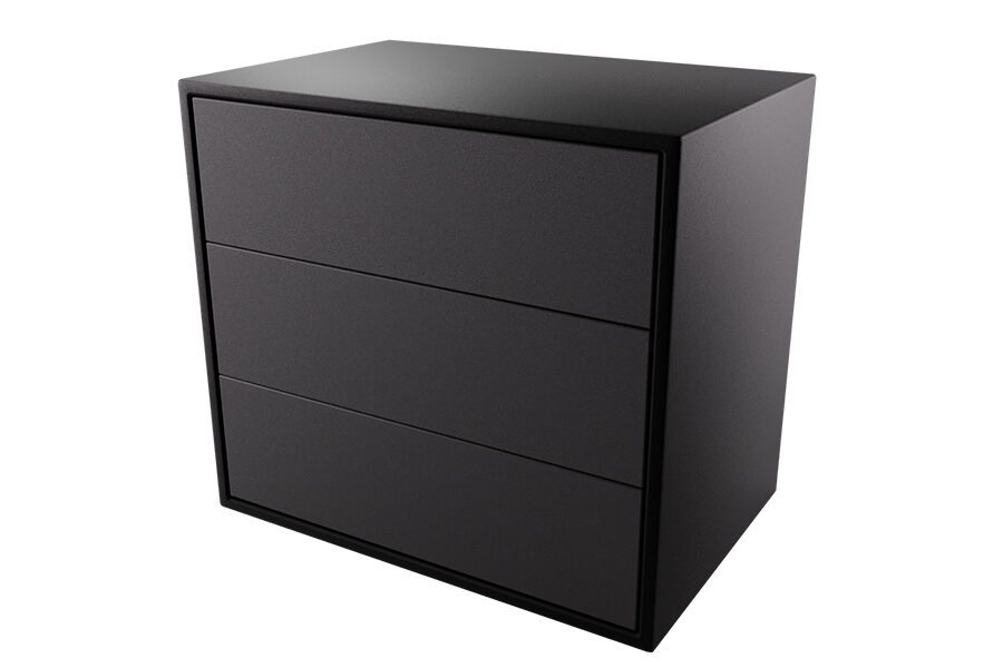 Laminate 3-drawer chest shown in black