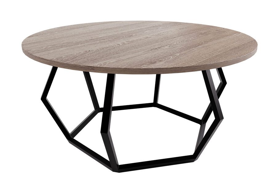 Circle Coffee Table with 35" Diameter Laminate Top with sculpted metal base.