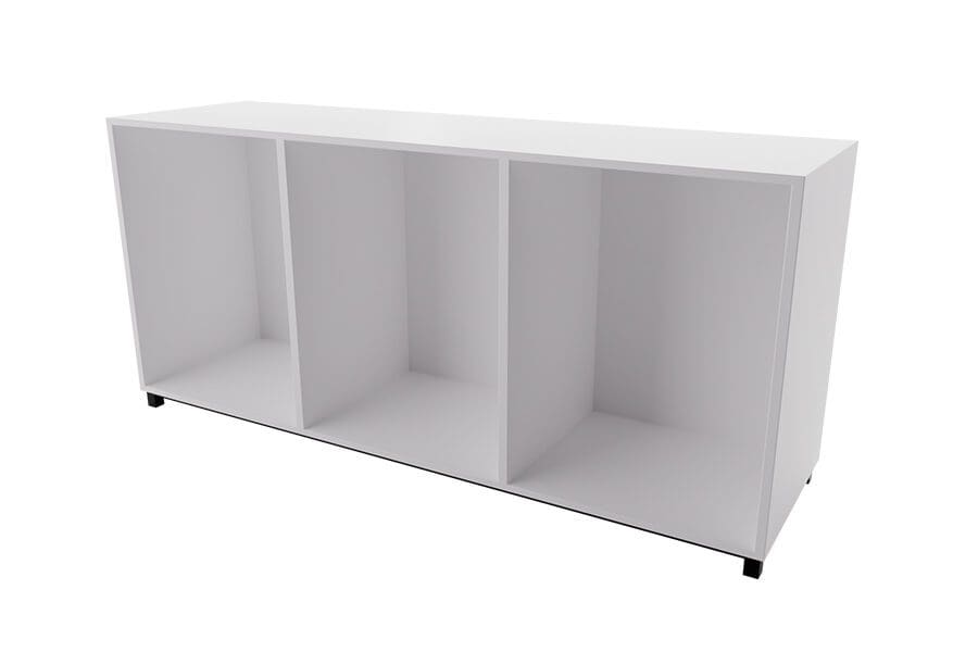 White laminate entertainment center with black metal base