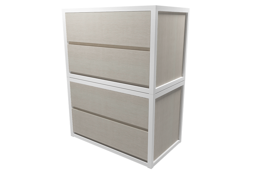 Mixed Medium 4-drawer Chest in White metal finish and White Twill Laminate