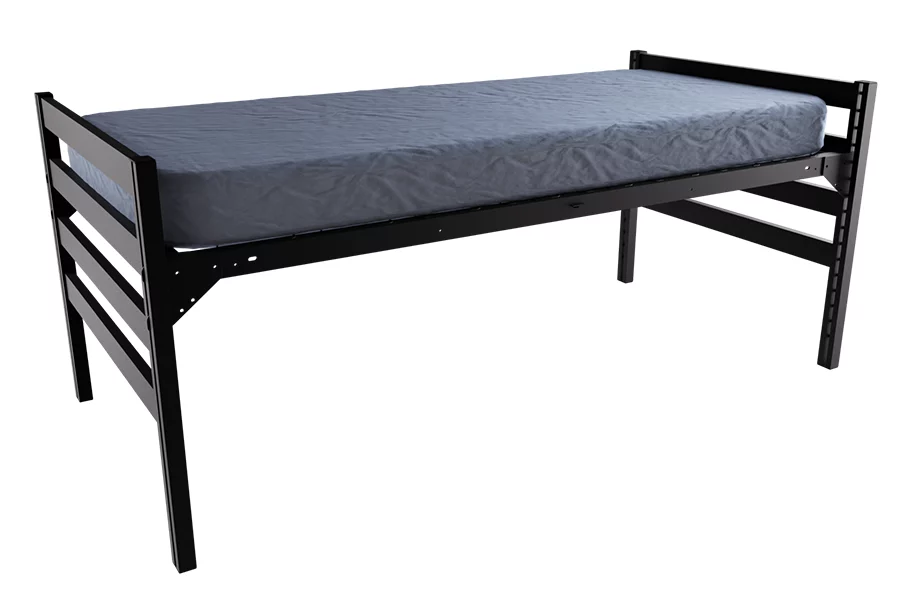 Twin Metal Bed in Black, featuring 4-slat metal bed ends with spring unit.