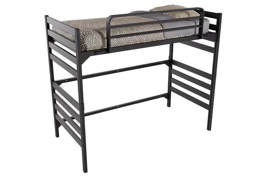 Metal Open Loft bed with Mattress Holder in black