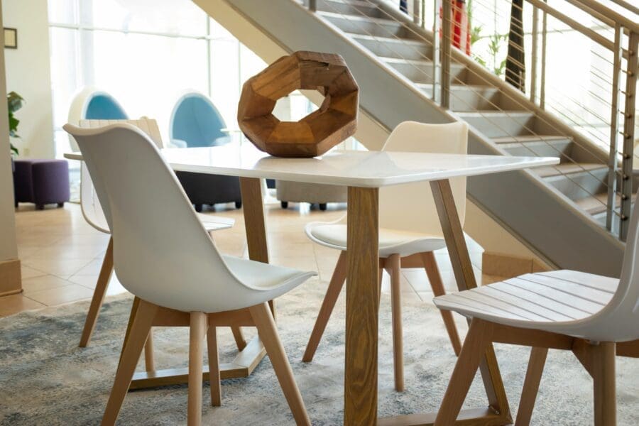 Dining Set featuring white laminate and Natural Wood accents