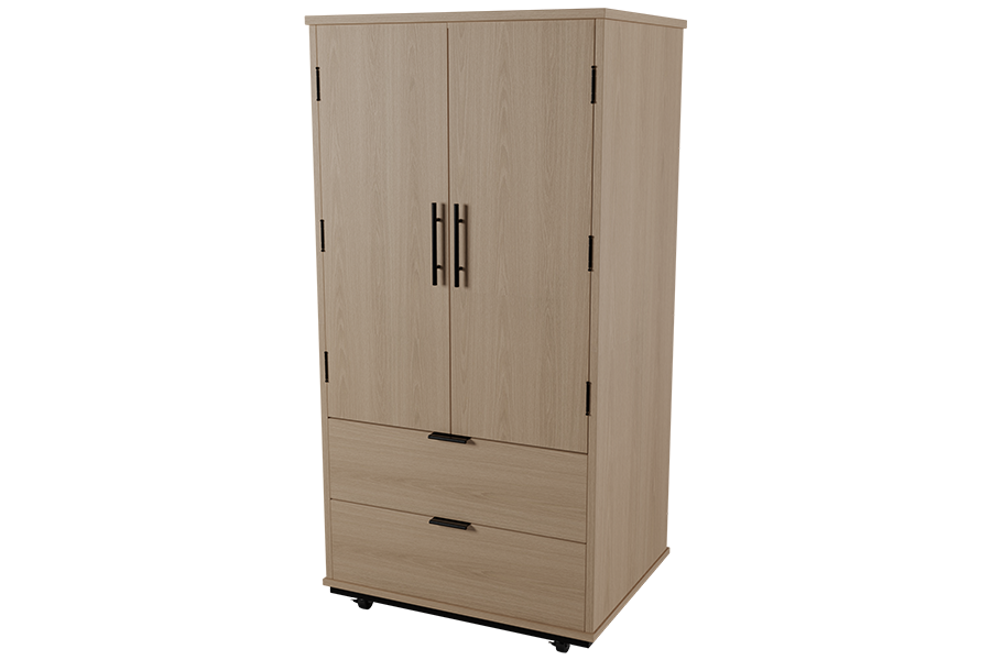 30" Wide Wardrobe in New Age Oak with Casters